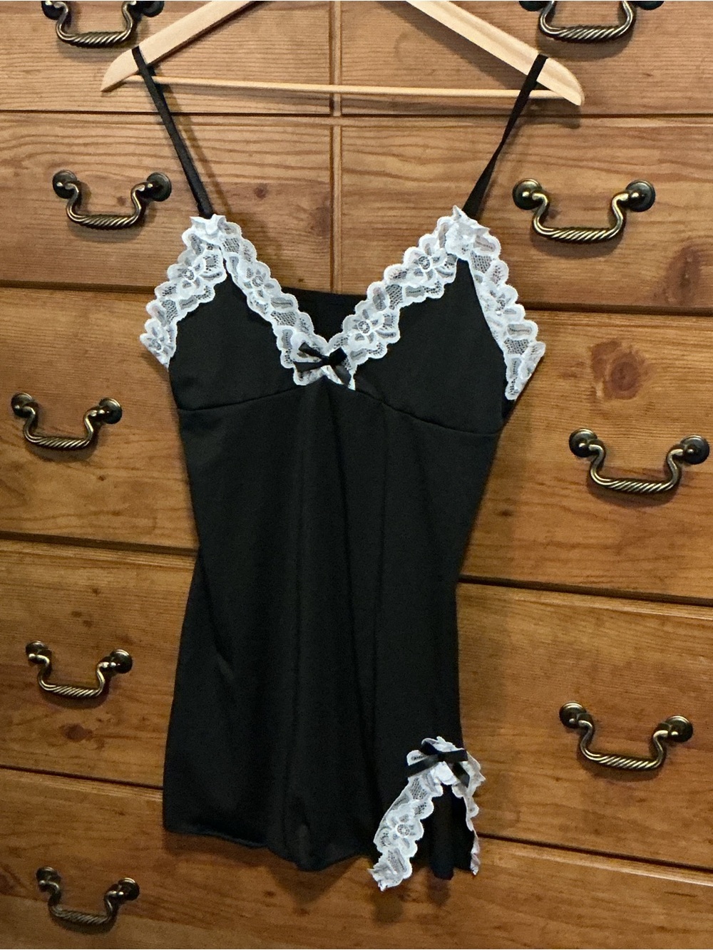 SHEIN Black Chemise with White Lace Trim